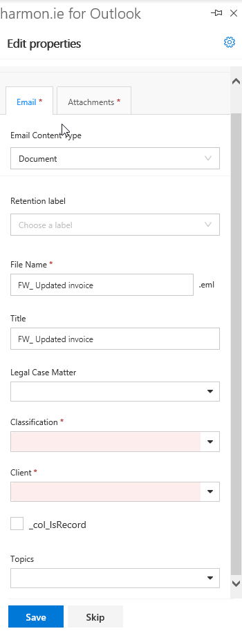 Edit properties dialog