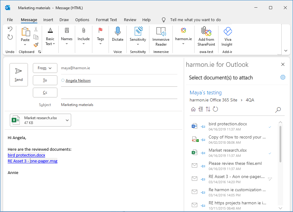 Add SharePoint link to email