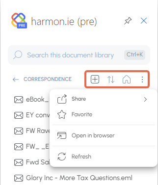 Open list of commands from the drill-down view