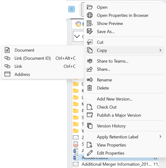 You can use standard clipboard operations to move and copy documents between locations on SharePoint, Outlook and your computer.