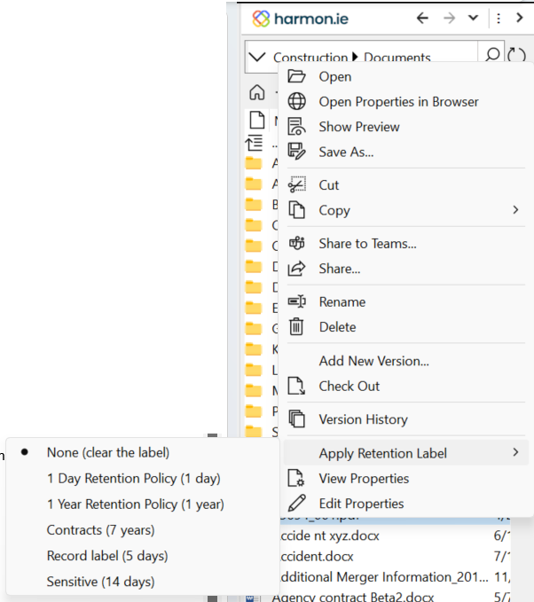 Setting retention labels