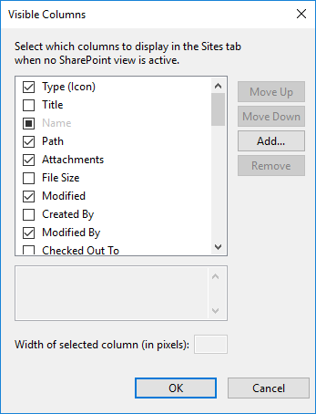 The Visible Columns dialog.